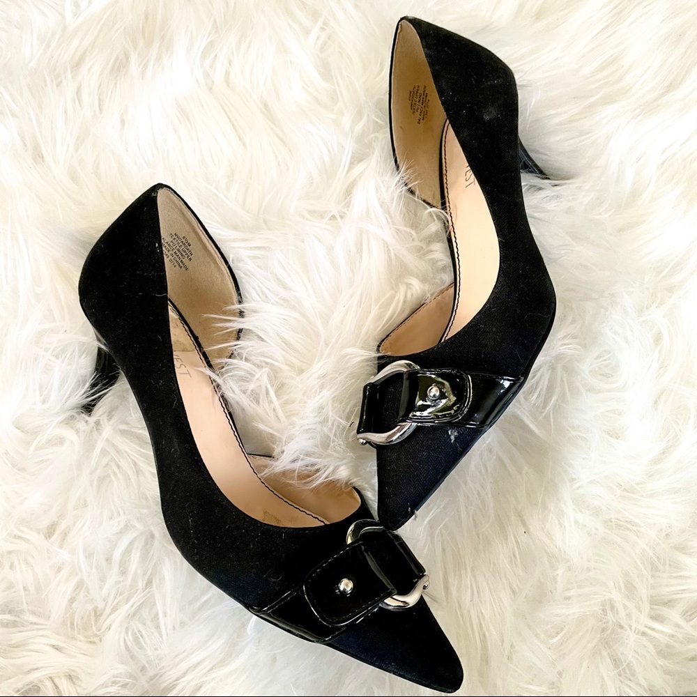 Nine West Black Buckle Pointed Toe Pumps Sz 6.5